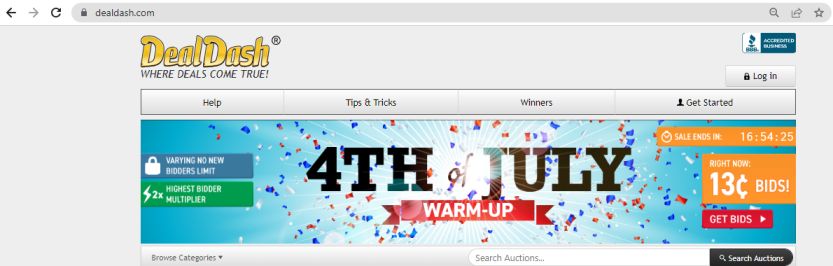 DealDash.com Home Page