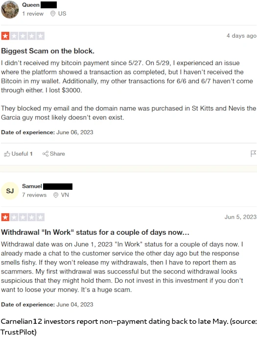 Carnelian12 withdrawal update